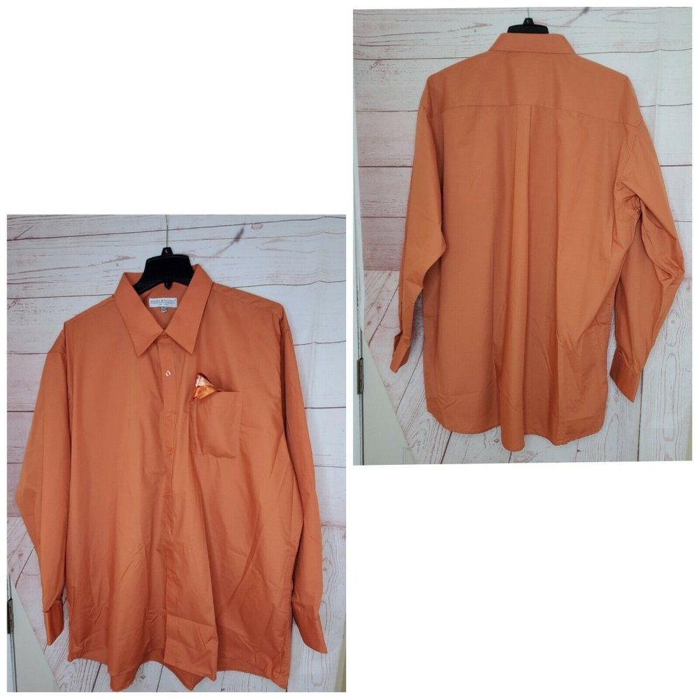 Daniel Ellissa New York Orange Button Up Dress Shirt With Matching Handkerchief